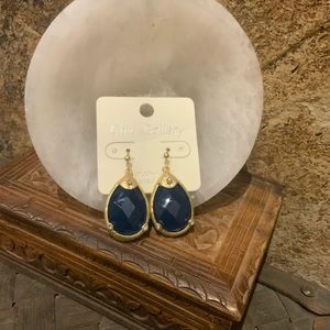 Gold Navy Blue Gemstone Earrings